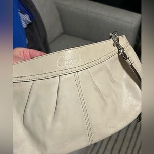 Coach Cream Leather Pleated Wristlet Clutch